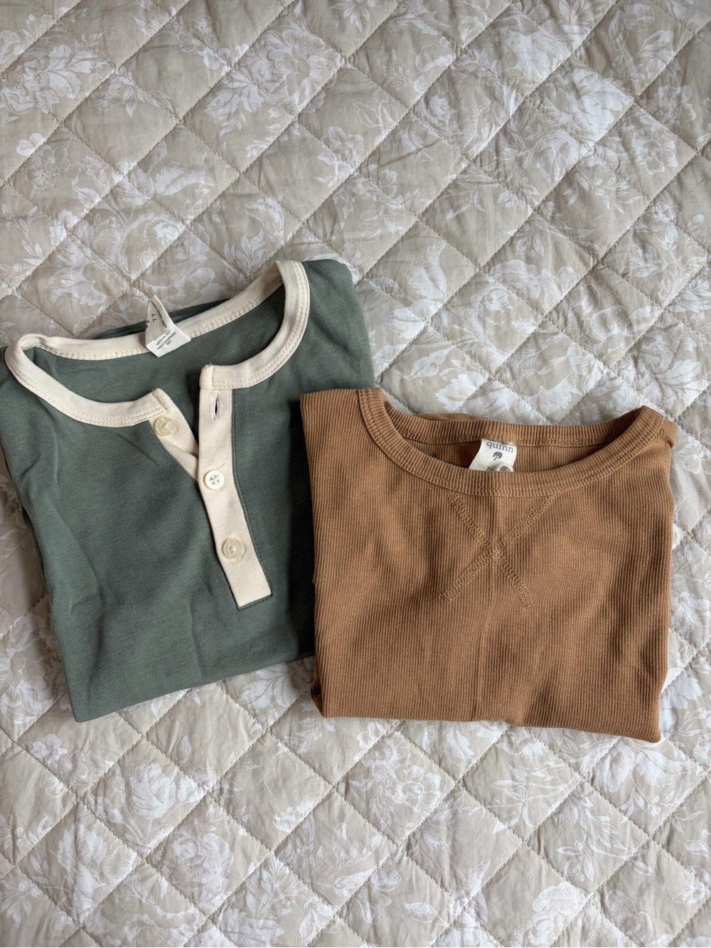 kate quinn Olive Green Henley and Tan Crewneck Long Sleeve Set
